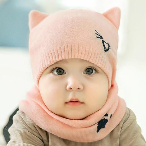 Baby Strickmütze + Loop Schal Set