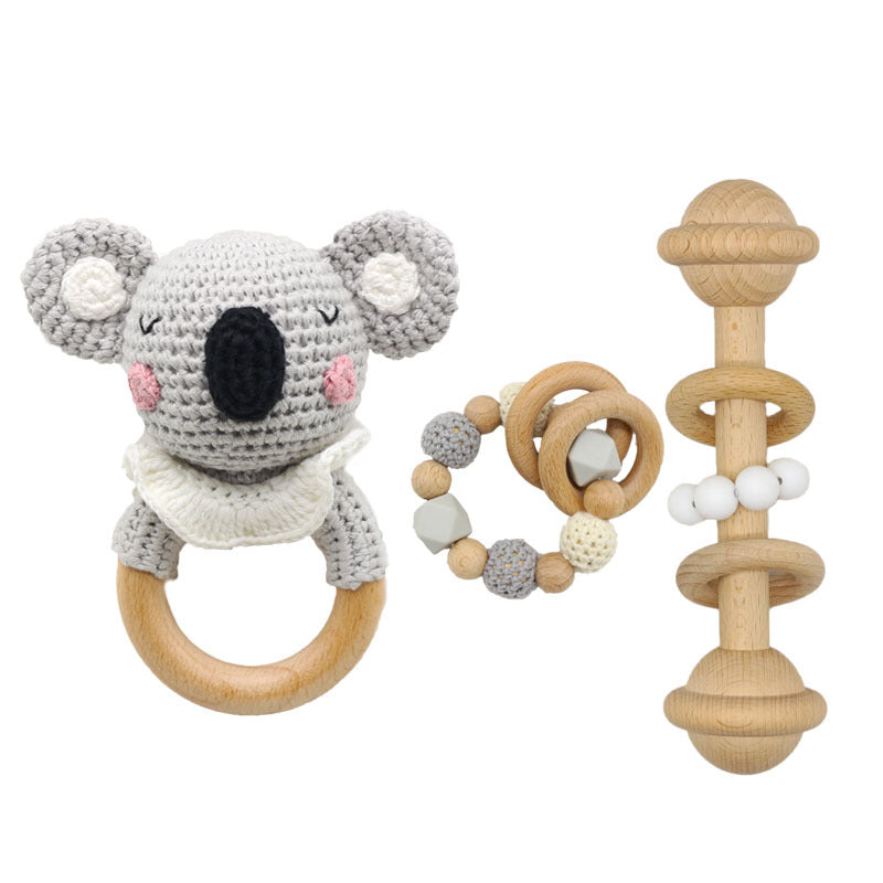 Beißring, Rasselspielzeug für Babys aus Holz
